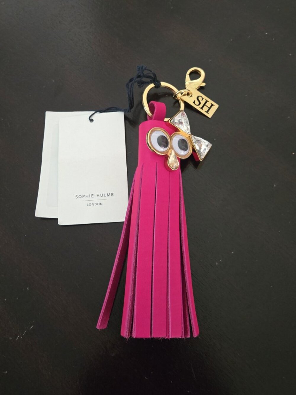 NWT SOPHIE HULME London Celia Fuchsia Leather Tassel Keyring Bag Charm